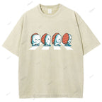Unisex Cartoon Sushi Printed Washed Tee