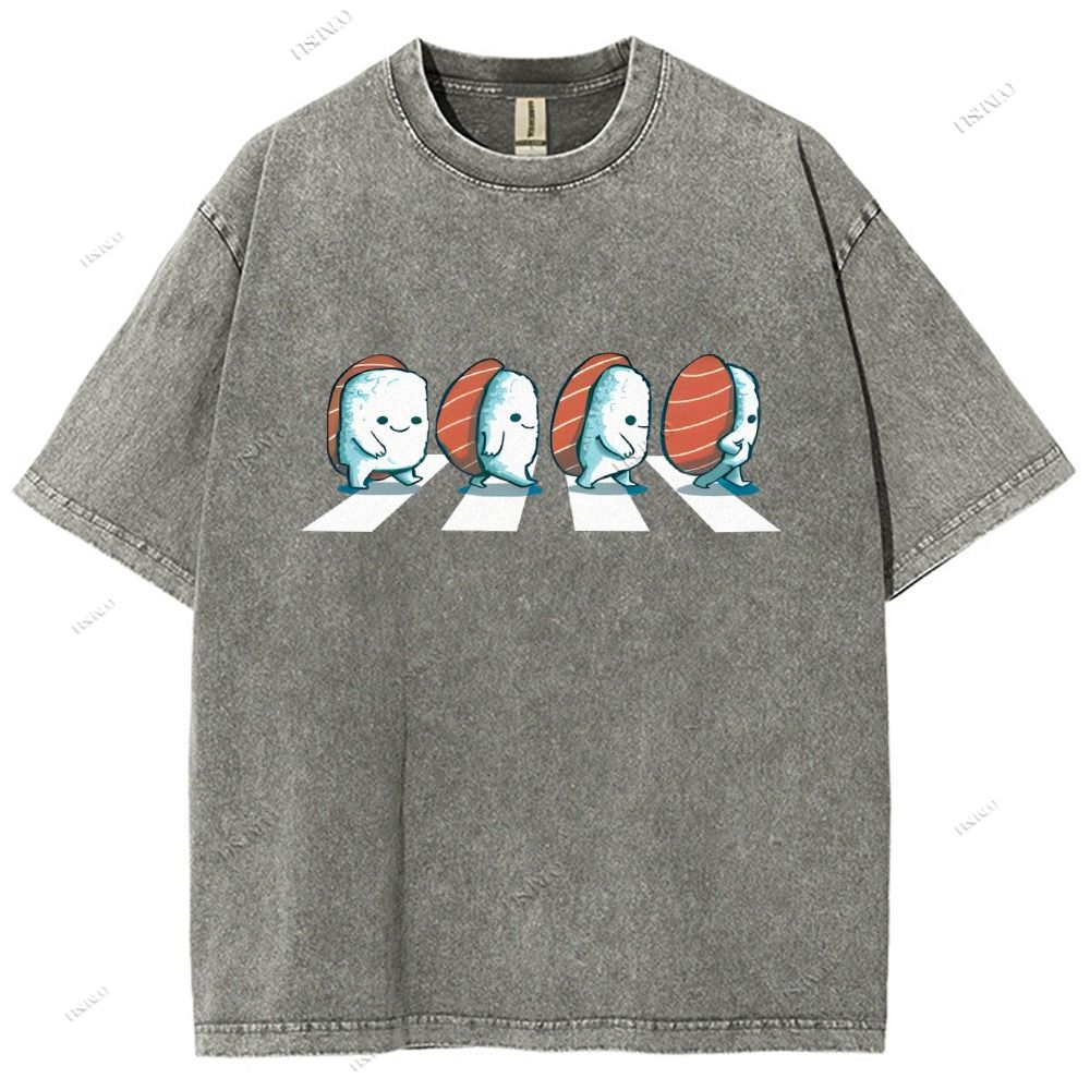 Unisex Cartoon Sushi Printed Washed Tee
