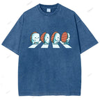 Unisex Cartoon Sushi Printed Washed Tee