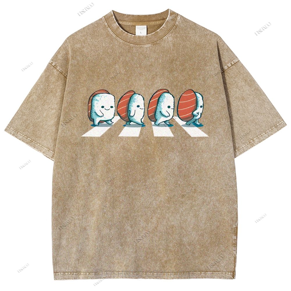 Unisex Cartoon Sushi Printed Washed Tee