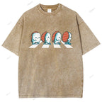 Unisex Cartoon Sushi Printed Washed Tee