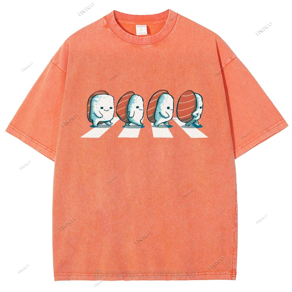 Unisex Cartoon Sushi Printed Washed Tee