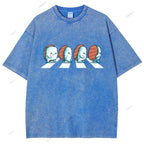 Unisex Cartoon Sushi Printed Washed Tee