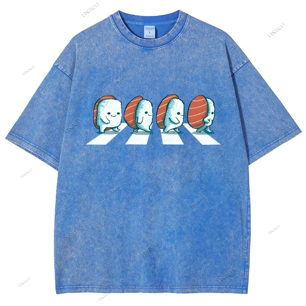 Unisex Cartoon Sushi Printed Washed Tee