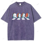 Unisex Cartoon Sushi Printed Washed Tee