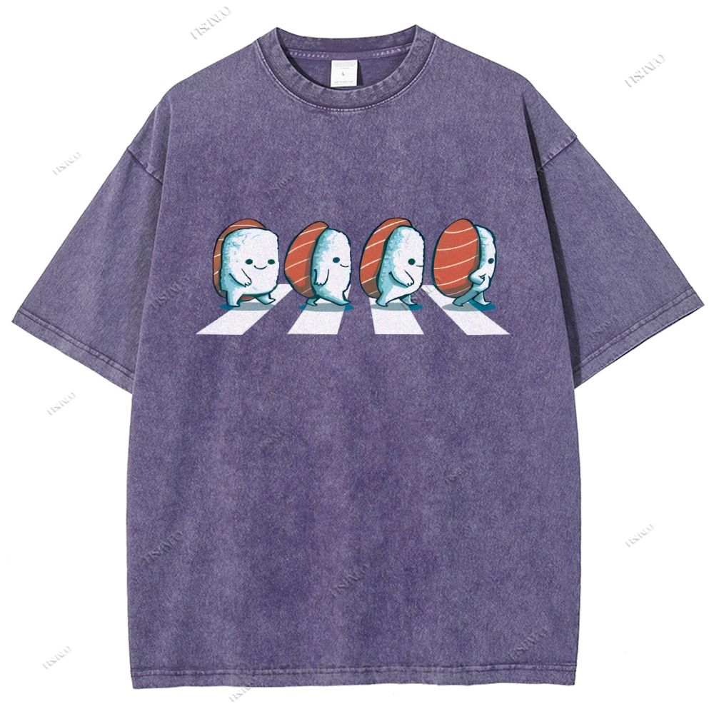 Unisex Cartoon Sushi Printed Washed Tee