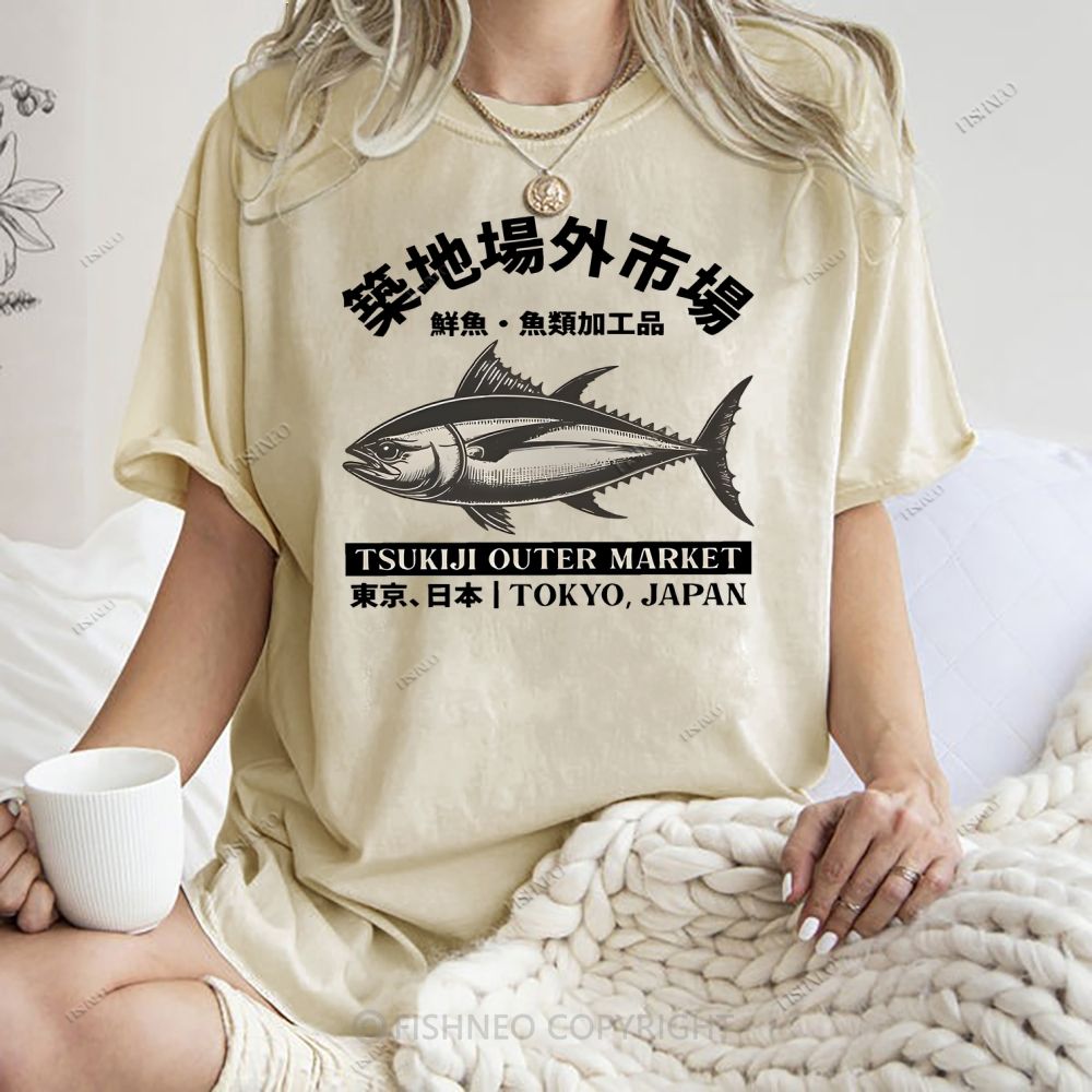 Unisex Tsukiji Market Printed Washed Tee