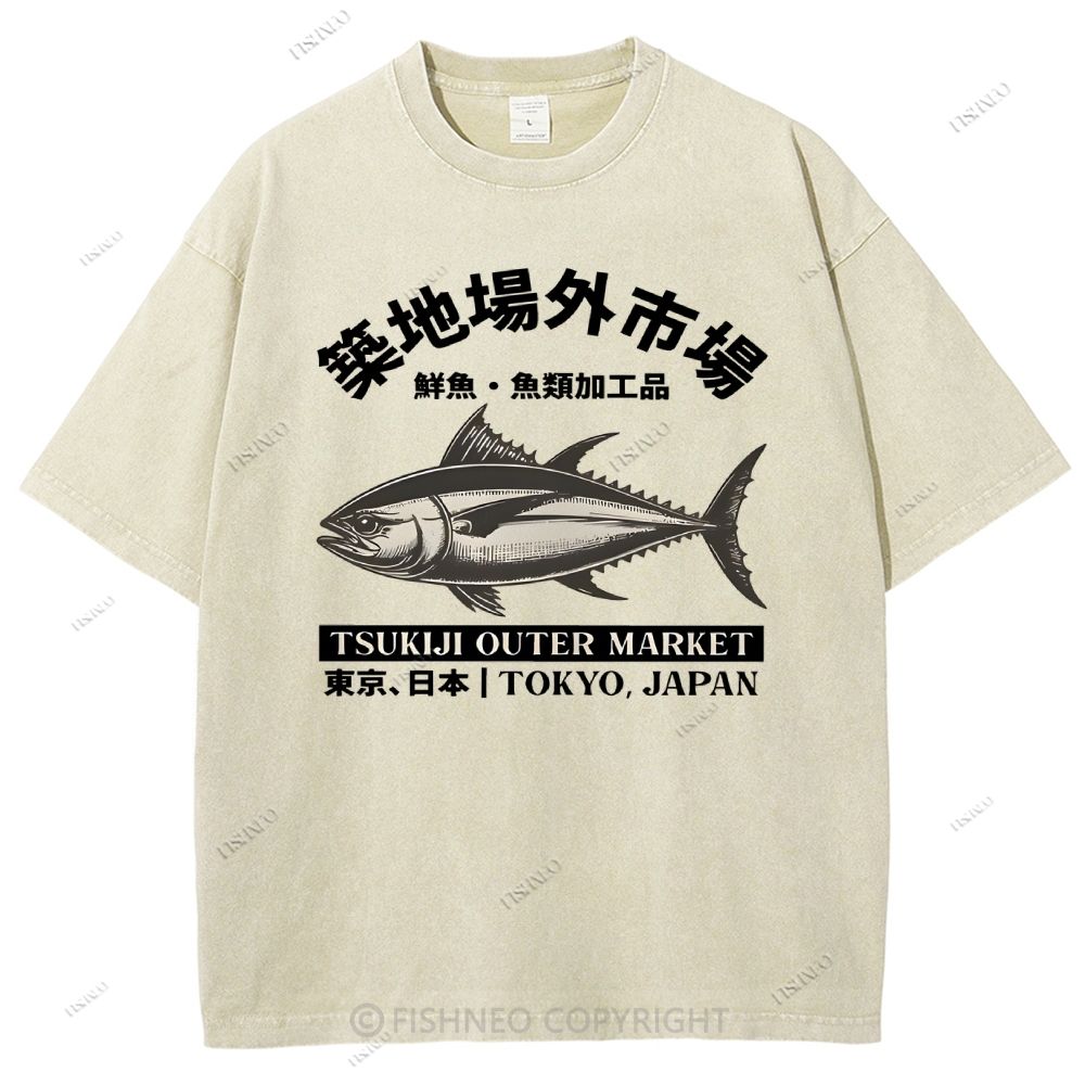 Unisex Tsukiji Market Printed Washed Tee
