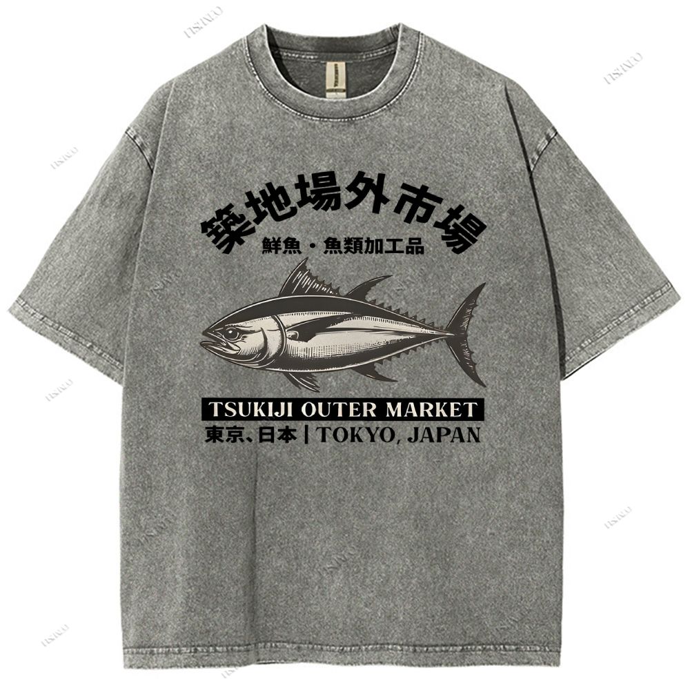 Unisex Tsukiji Market Printed Washed Tee
