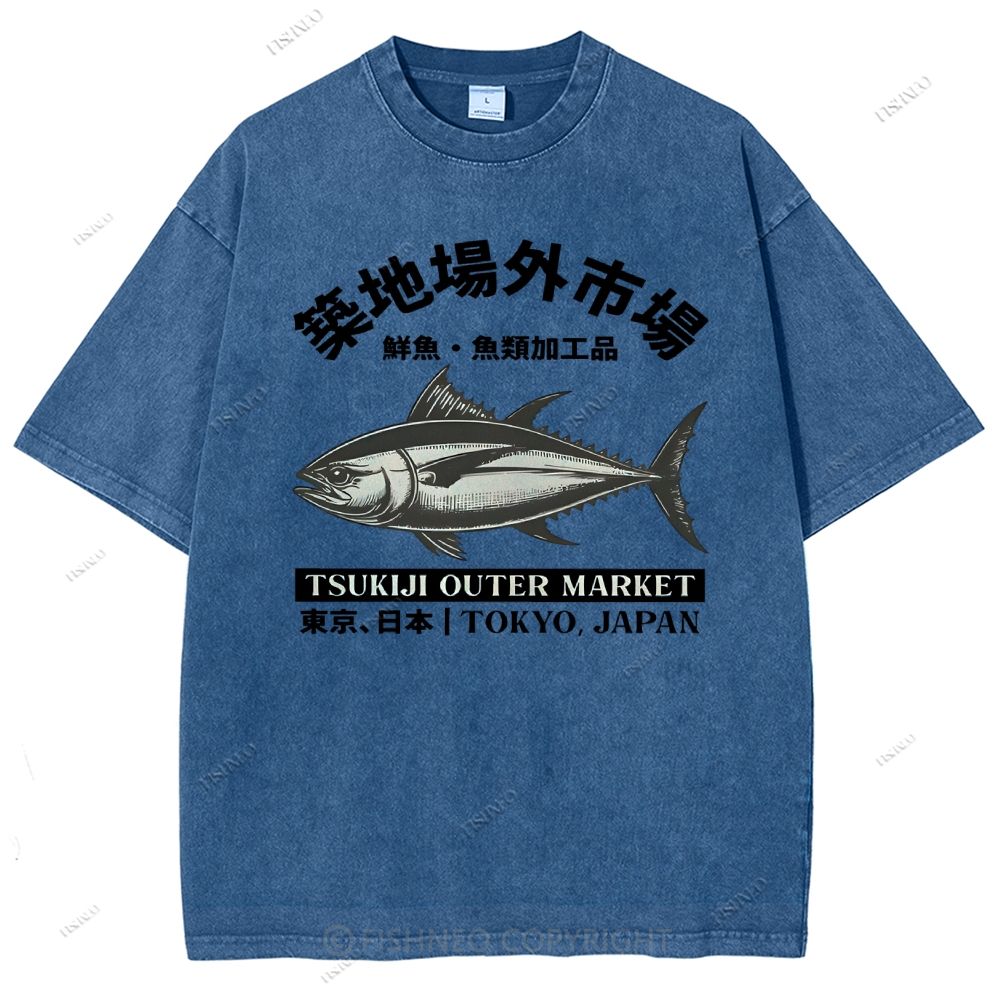 Unisex Tsukiji Market Printed Washed Tee