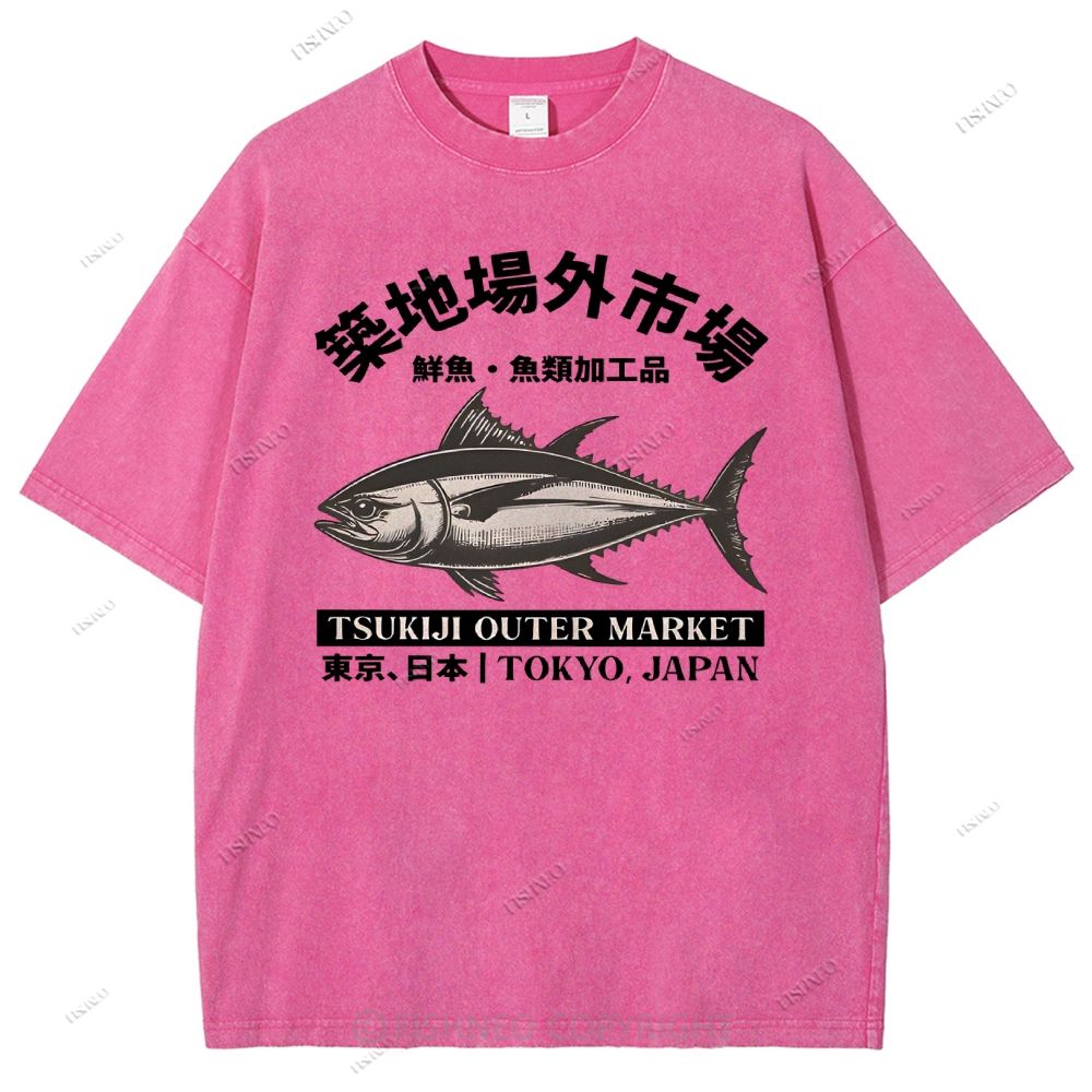 Unisex Tsukiji Market Printed Washed Tee