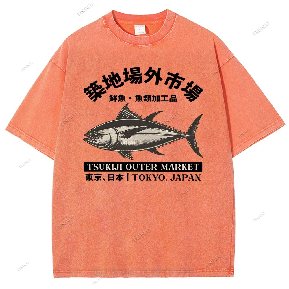Unisex Tsukiji Market Printed Washed Tee