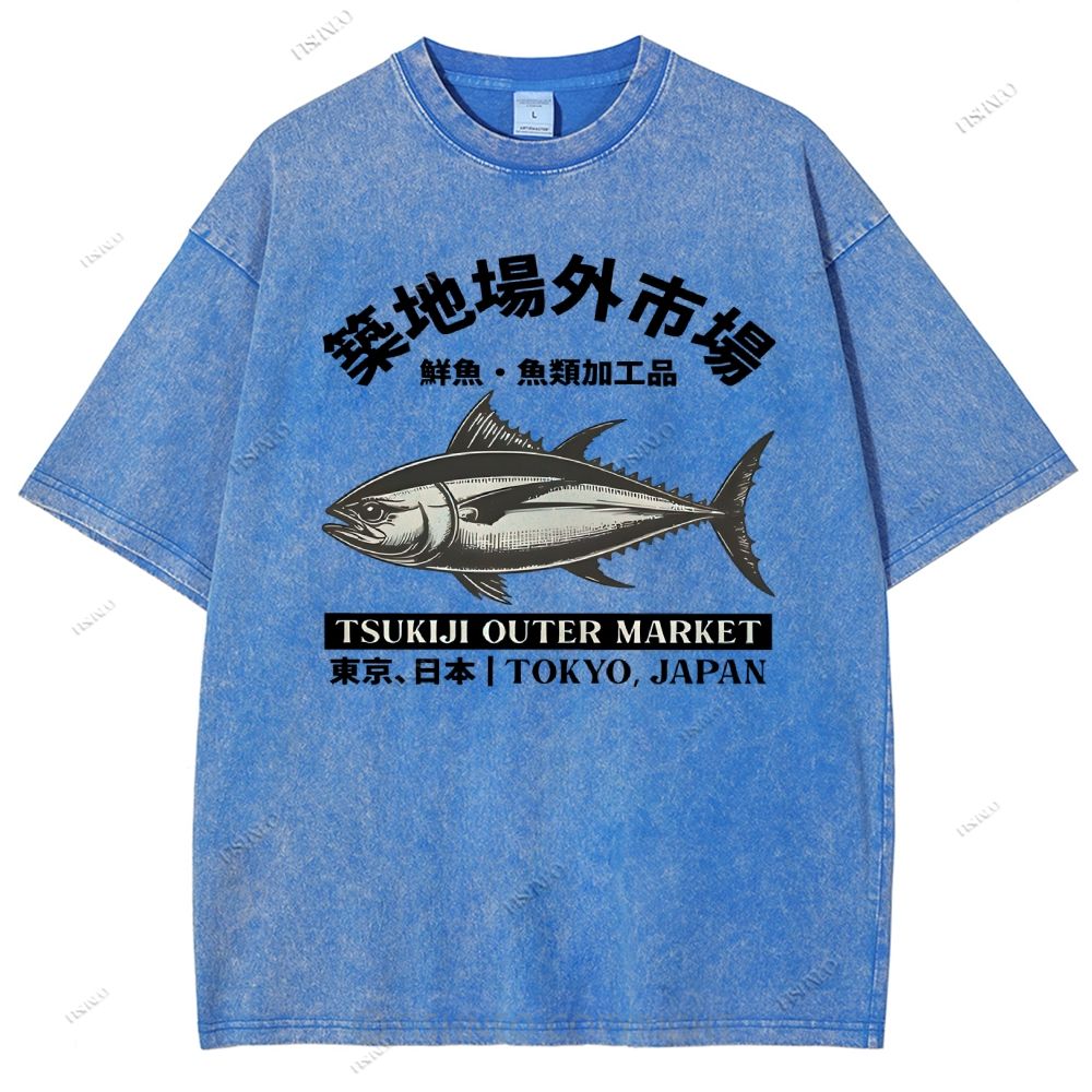 Unisex Tsukiji Market Printed Washed Tee