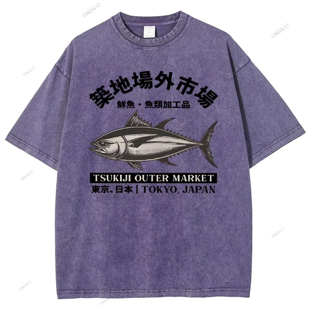 Unisex Tsukiji Market Printed Washed Tee