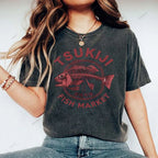 Unisex Tsukiji Market Printed Washed Tee
