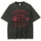Unisex Tsukiji Market Printed Washed Tee