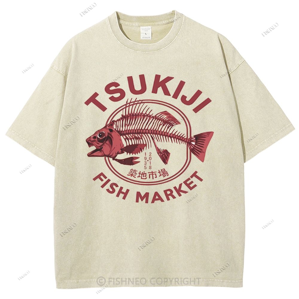 Unisex Tsukiji Market Printed Washed Tee