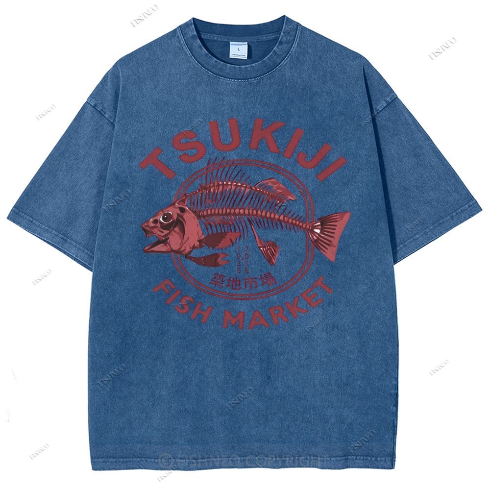 Unisex Tsukiji Market Printed Washed Tee