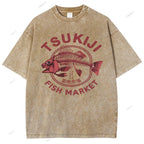 Unisex Tsukiji Market Printed Washed Tee