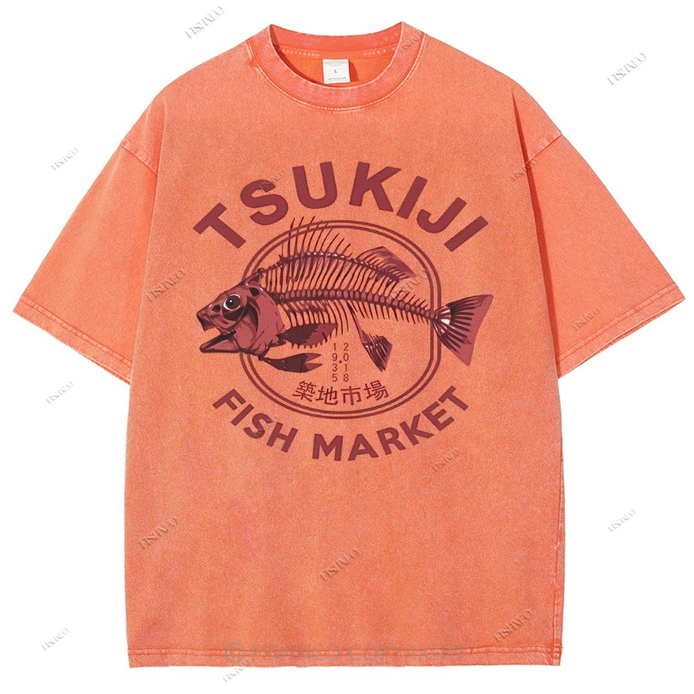 Unisex Tsukiji Market Printed Washed Tee