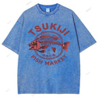 Unisex Tsukiji Market Printed Washed Tee