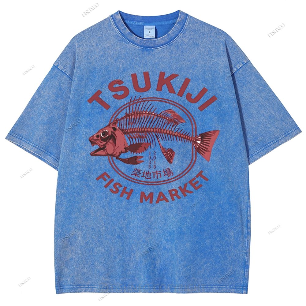 Unisex Tsukiji Market Printed Washed Tee
