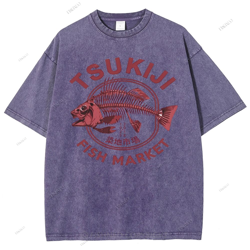 Unisex Tsukiji Market Printed Washed Tee
