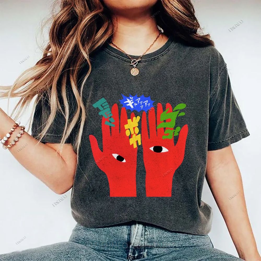 Unisex Japanese Graffiti Printed Washed Tee