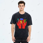 Unisex Japanese Graffiti Printed Washed Tee