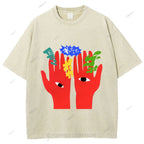 Unisex Japanese Graffiti Printed Washed Tee
