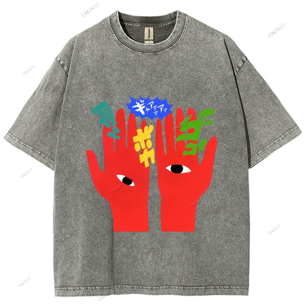 Unisex Japanese Graffiti Printed Washed Tee