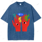 Unisex Japanese Graffiti Printed Washed Tee