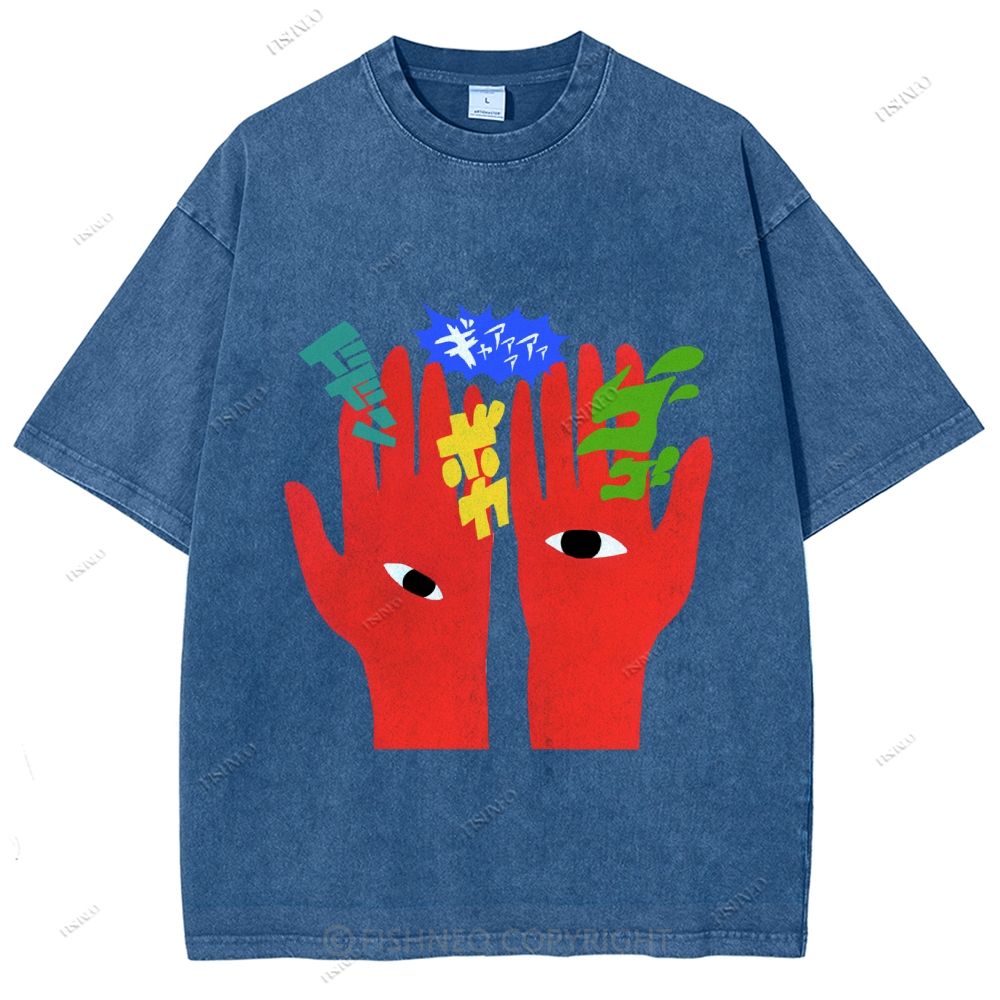 Unisex Japanese Graffiti Printed Washed Tee
