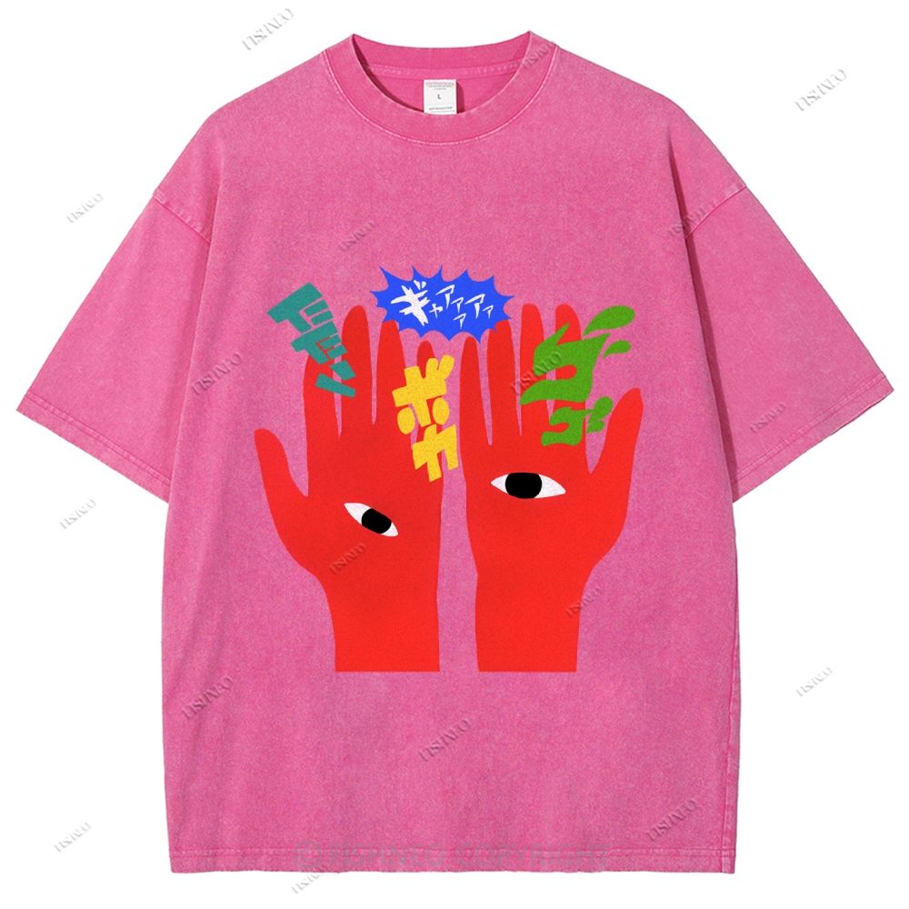 Unisex Japanese Graffiti Printed Washed Tee