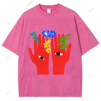 Unisex Japanese Graffiti Printed Washed Tee