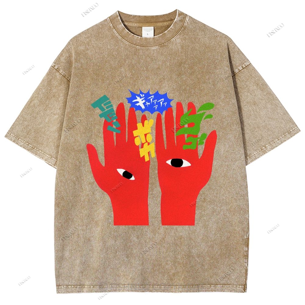 Unisex Japanese Graffiti Printed Washed Tee