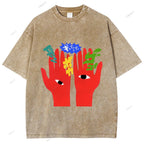 Unisex Japanese Graffiti Printed Washed Tee