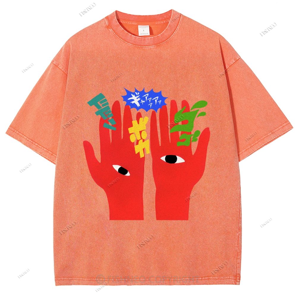 Unisex Japanese Graffiti Printed Washed Tee