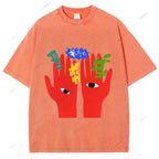 Unisex Japanese Graffiti Printed Washed Tee