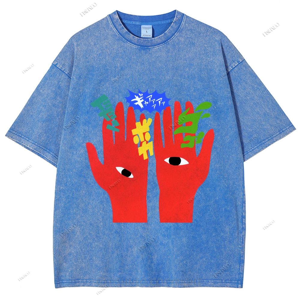 Unisex Japanese Graffiti Printed Washed Tee