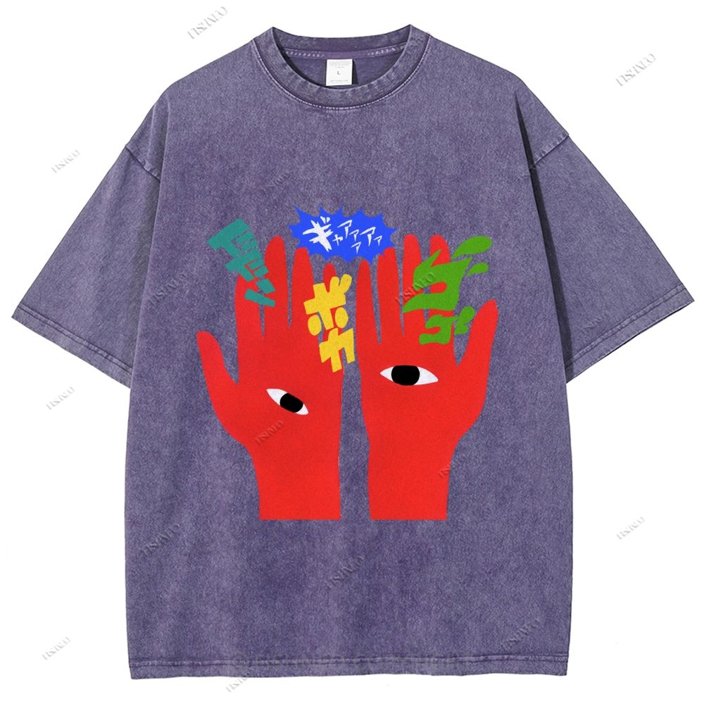Unisex Japanese Graffiti Printed Washed Tee