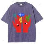 Unisex Japanese Graffiti Printed Washed Tee