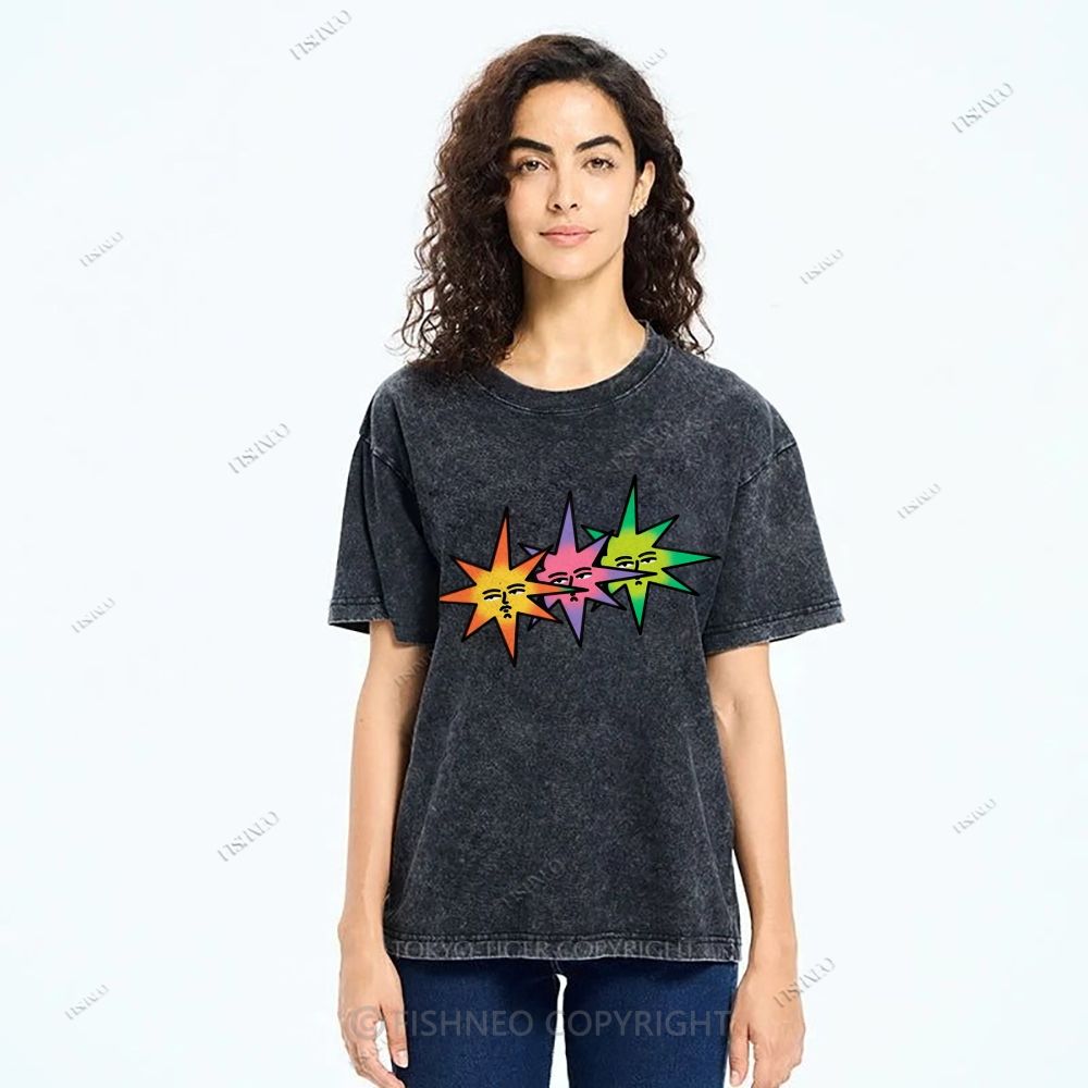 Unisex Star Printed Washed Tee
