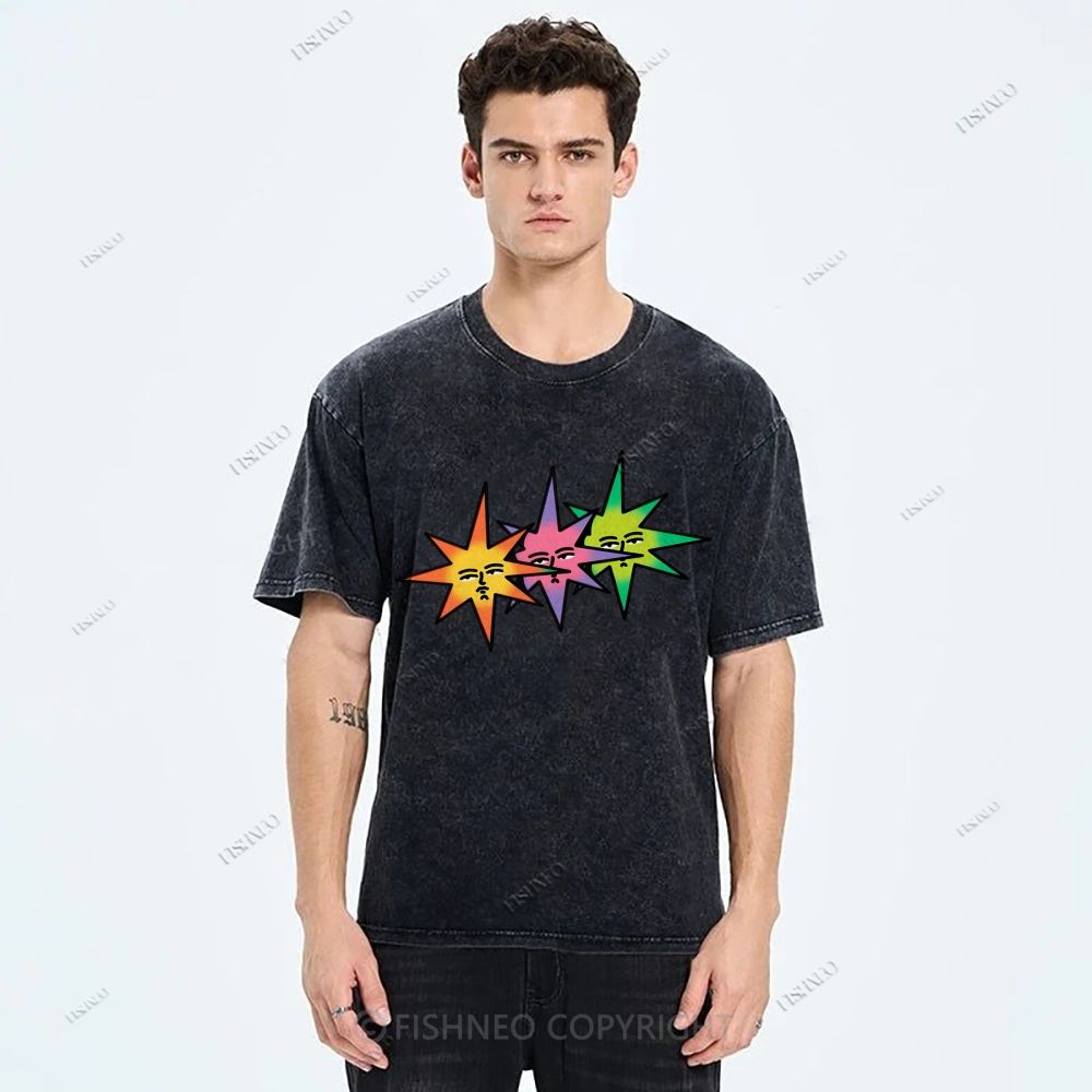 Unisex Star Printed Washed Tee