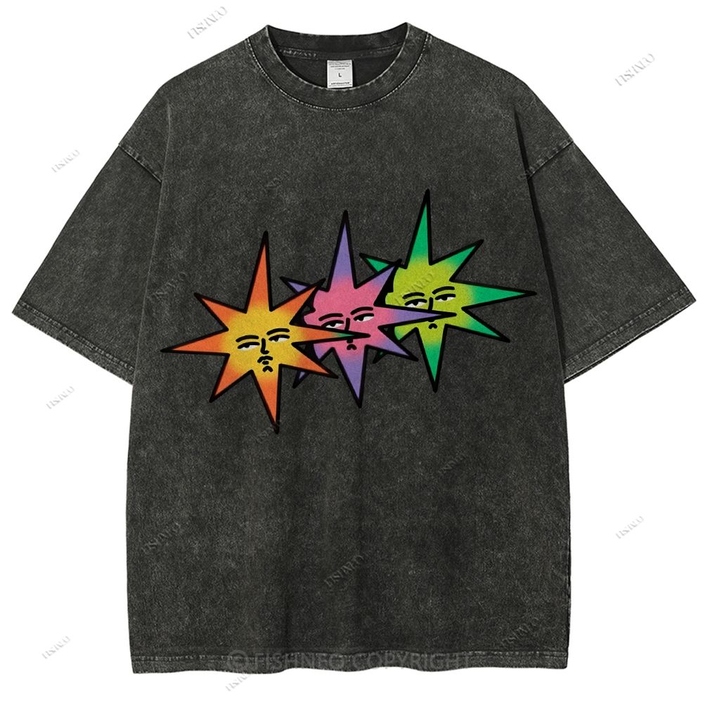Unisex Star Printed Washed Tee