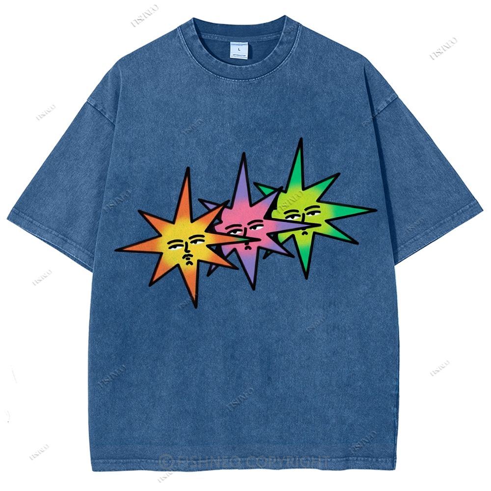 Unisex Star Printed Washed Tee