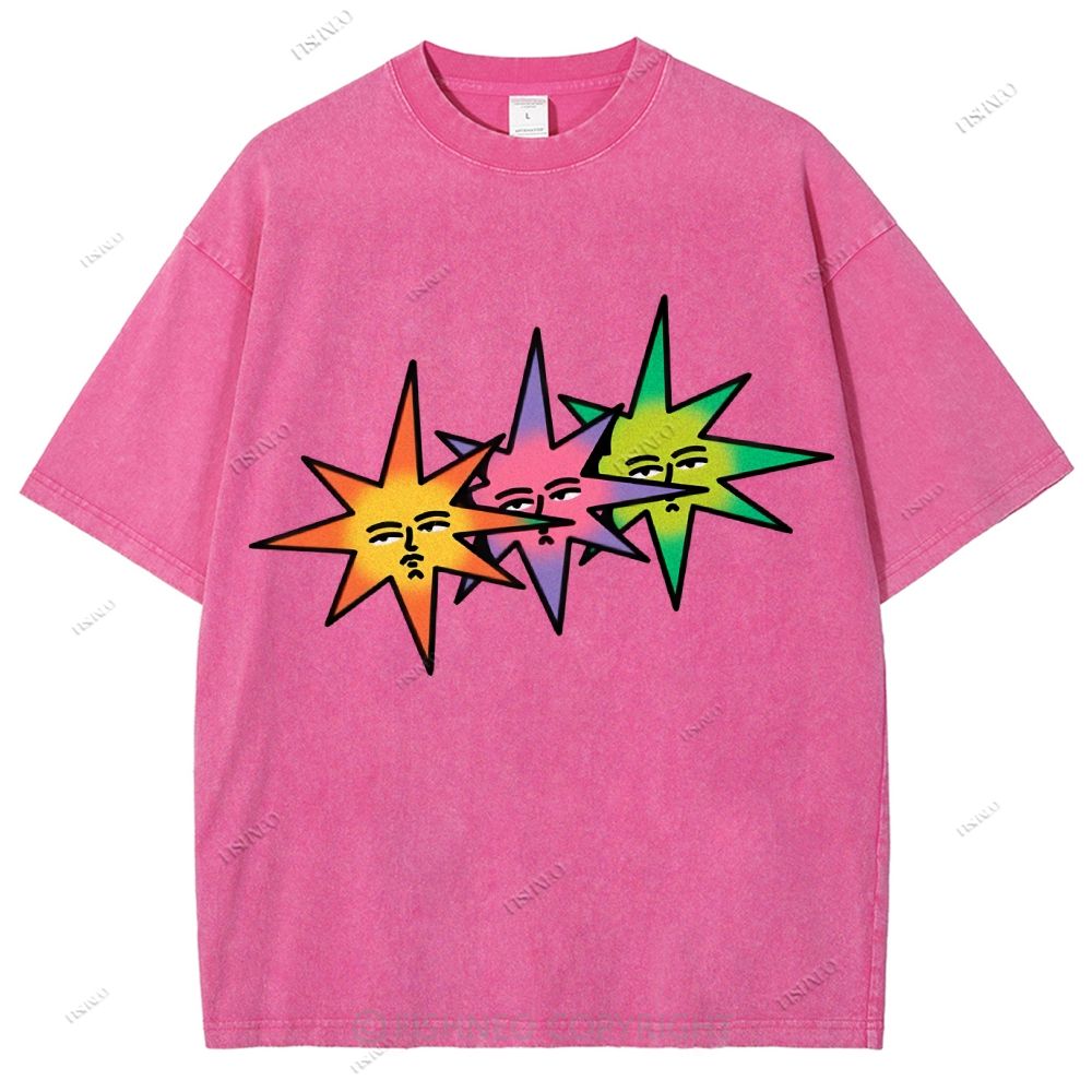 Unisex Star Printed Washed Tee