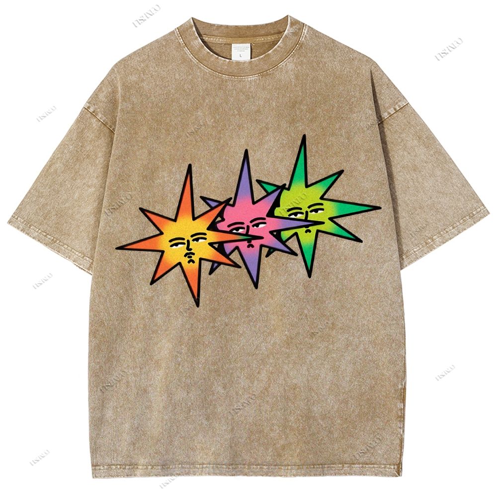 Unisex Star Printed Washed Tee