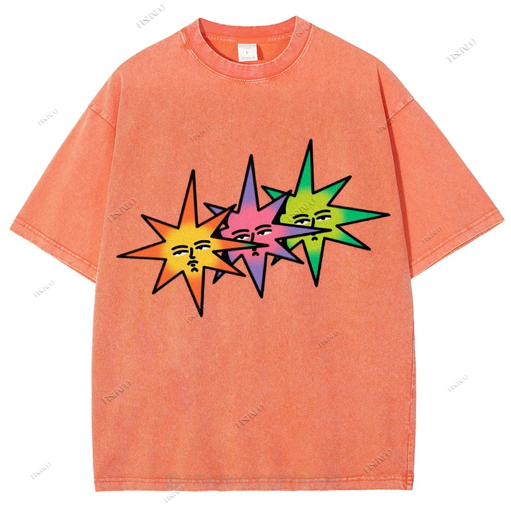 Unisex Star Printed Washed Tee