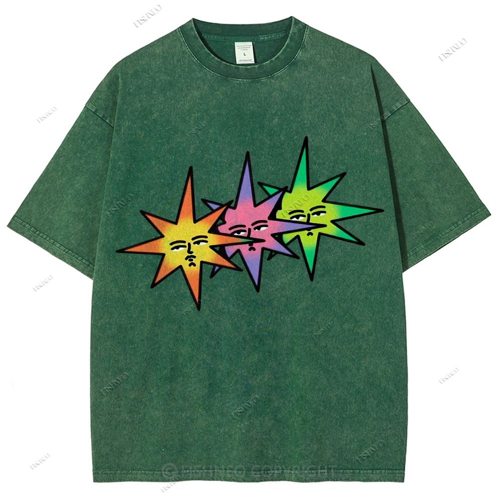 Unisex Star Printed Washed Tee